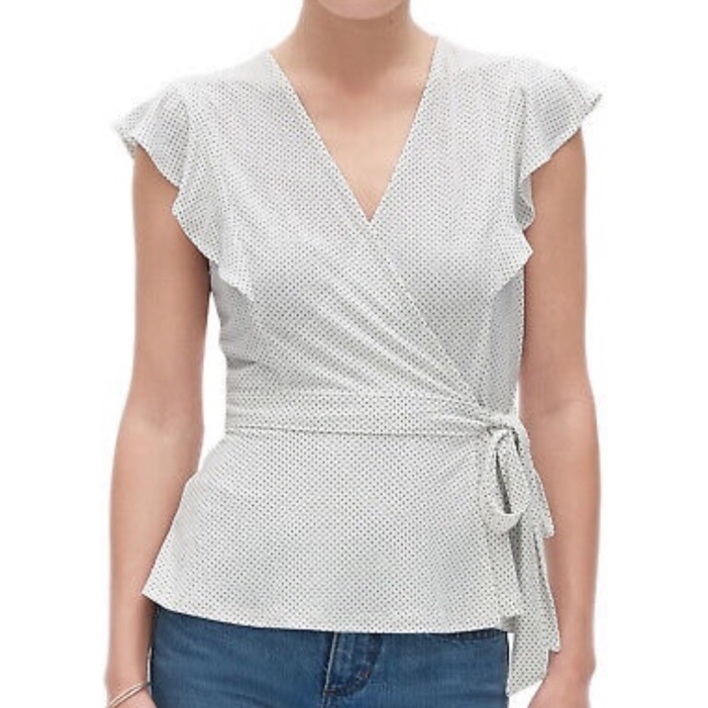 Banana Republic Womens White Polka Dot Wrap Waist Blouse Top size XS